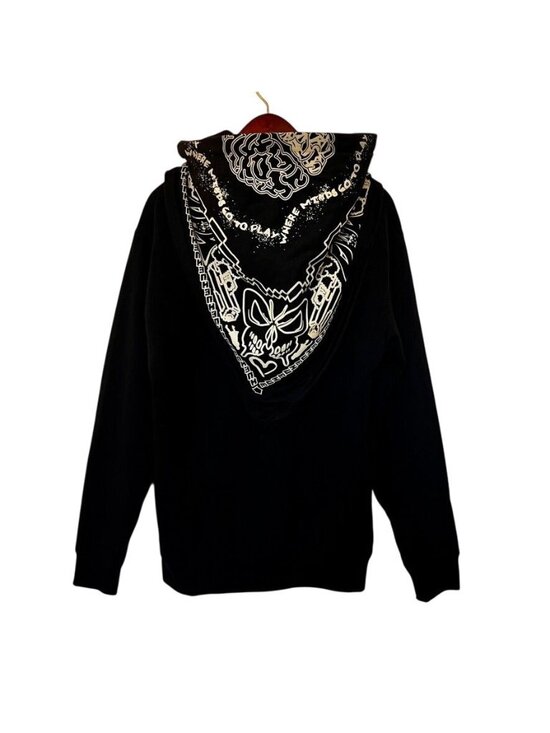 Hue Arcadia LLC Other - Hue Arcadia Black Bandana Hood Graphic Babushka Hoodie Y2K Skate Punk Streetwear